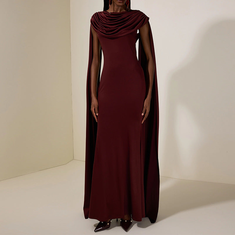 Robe Longue Sans Manches Plissée Rouge Foncé