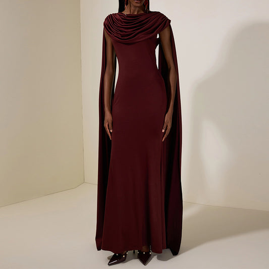 Robe Longue Sans Manches Plissée Rouge Foncé