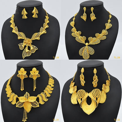 Ensemble Collier & Boucles d’Oreilles – Plaqué Or 24K