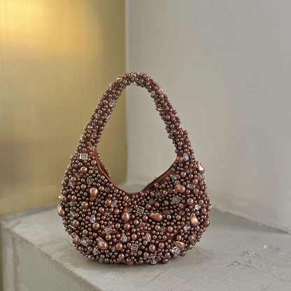 Sac Rond Tressé Perles Cristal Rétro
