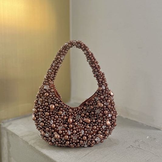 Sac Rond Tressé Perles Cristal Rétro