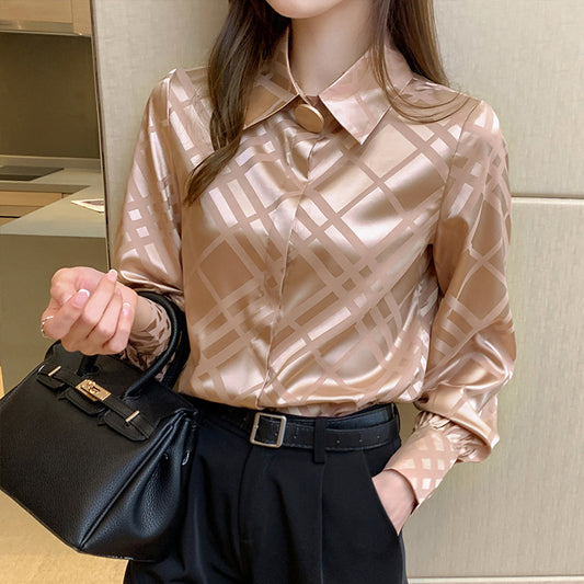 Chiffon Women's Long-sleeved Silky Satin Drape Shirt