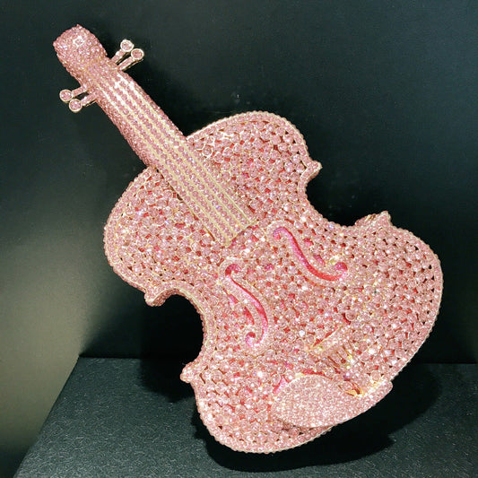 Sac Bandoulière PU Forme Violon Strass Rose