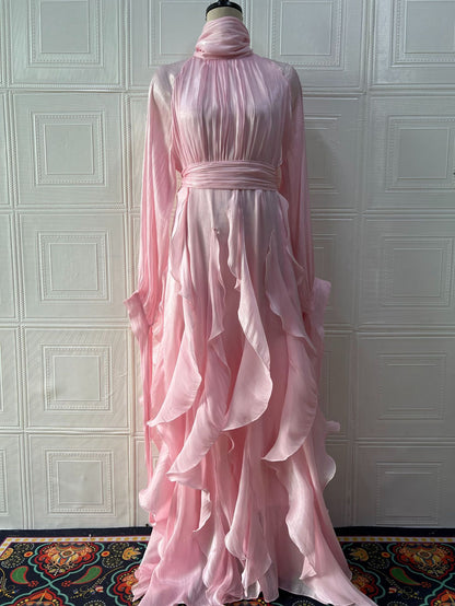 Robe Longue Volants Plissés Femme