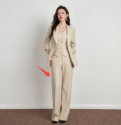 Ensemble Beige Style Britannique Pantalon Large Femme