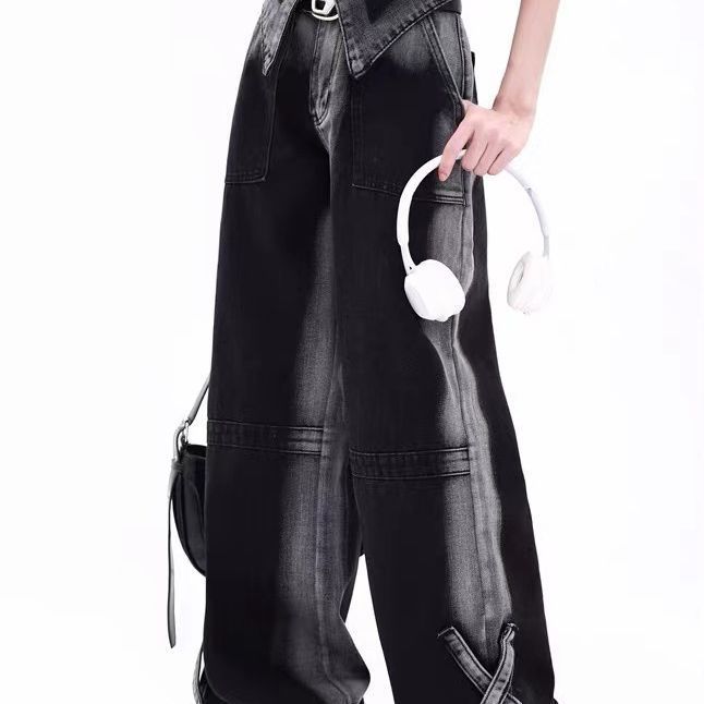 Nafissa – Jean Droit Taille Haute à Revers Dégradés