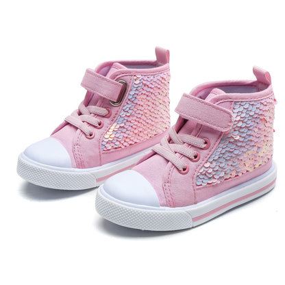 Children's High-top Trendy Sequined Canvas Shoes