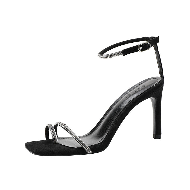 Sandales Talon Aiguille Strass Bout Carré