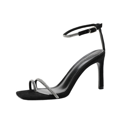 Sandales Talon Aiguille Strass Bout Carré