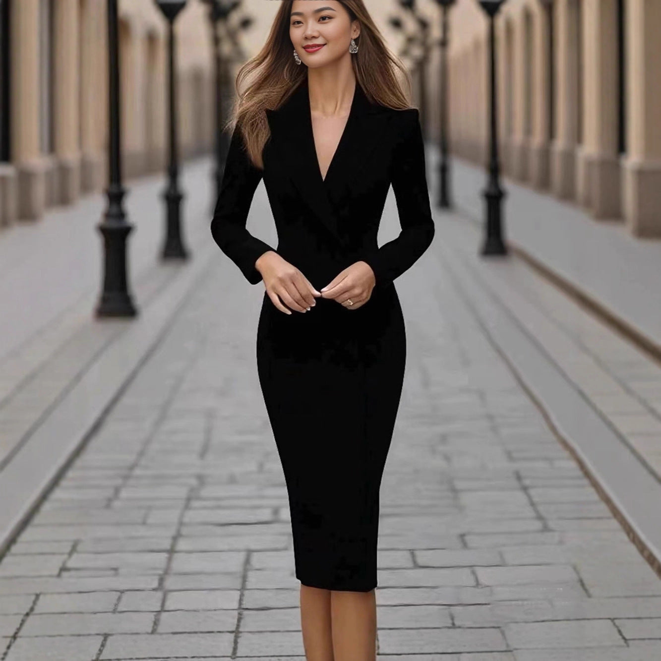 ⚪ Nassira – Robe Blazer Élégante à Manches Longues