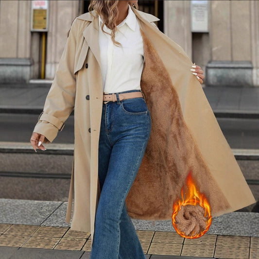 Madéa – Trench Long Double-Boutonnage Ceinturé en Fleece