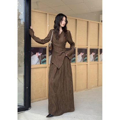 💃 Amsata– Ensemble Cardigan Plissé et Jupe Taille Haute