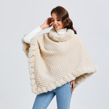 Raniya – Cape Femme Luxe avec Col en Fourrure Rex