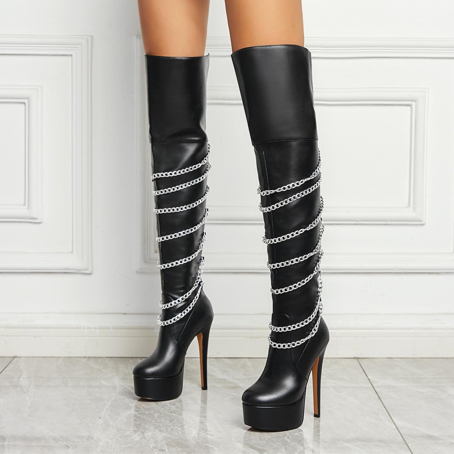 👢Mary – Bottes Cavalière Femme à Talon Haut et Bout Rond
