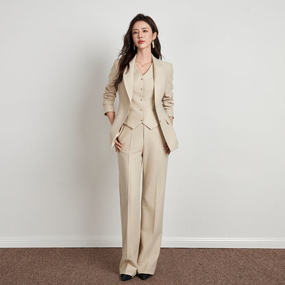 Ensemble Beige Style Britannique Pantalon Large Femme