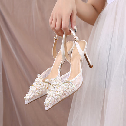 Escarpins Dentelle Perles Satin