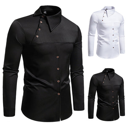Men's Lapel Oblique Placket Asymmetric Long-sleeved Shirt