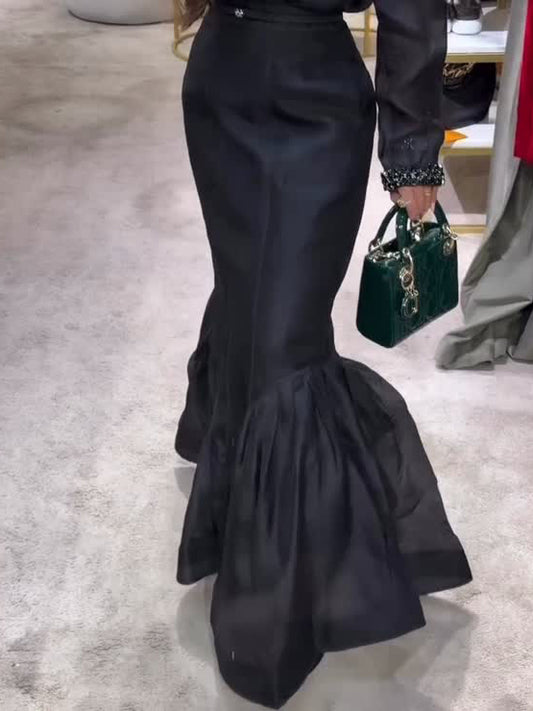 Jupe Sirène Organza Structurée Noire