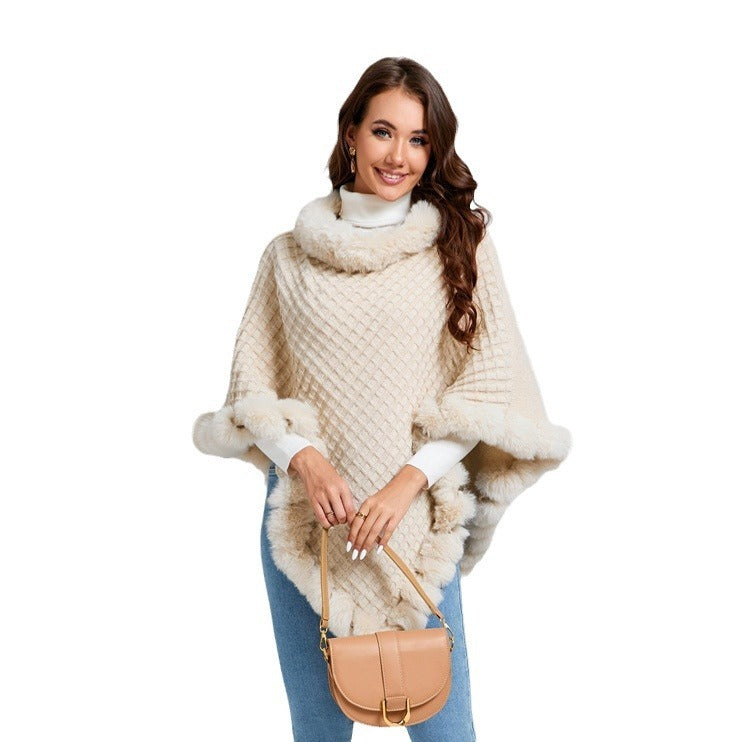 Raniya – Cape Femme Luxe avec Col en Fourrure Rex