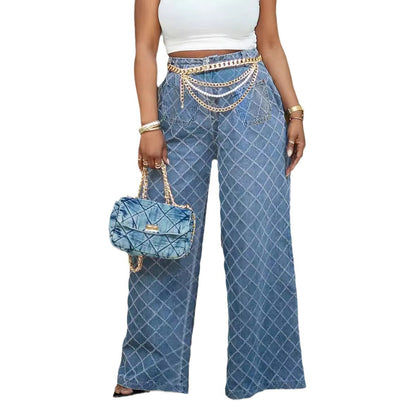 Jean Droit Taille Haute Jacquard Délavé Femme