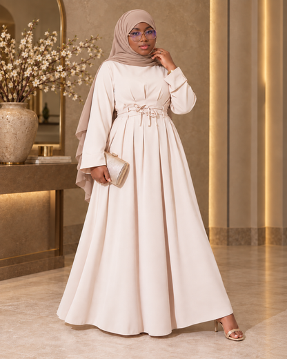 Fatima — Robe ceinturée à double bretelle, Beige