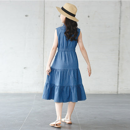 Denim Blouse Collar Vest Dress