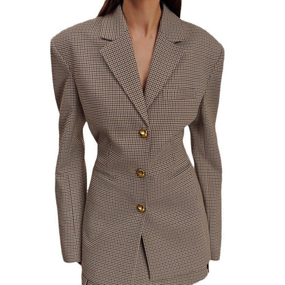 Fashionable Elegant Black Plaid Lapel Suit Jacket