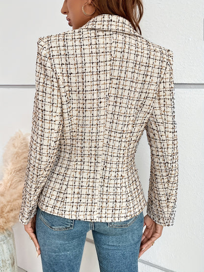 Plaid Pattern Blazer Elegant Plaid Double Button Blazer