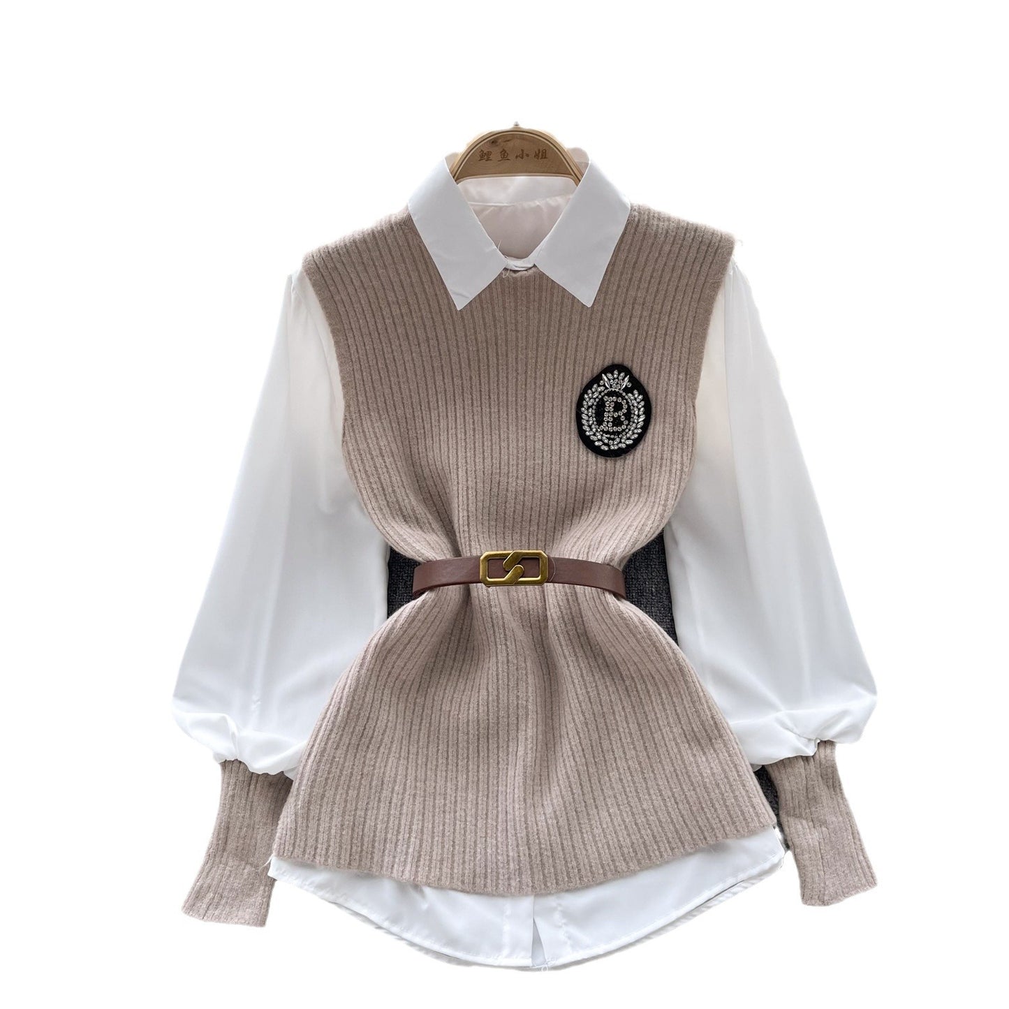 Fatysha – Ensemble Chemise et Pull Sans Manches Élégant