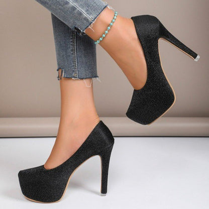 High Heel Stiletto Round Toe Sequin Fashion Nightclub