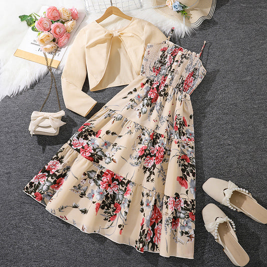 🌸 Ensemble Fille Robe à Fleurs + Veste – Élégance & Douceur Printanière