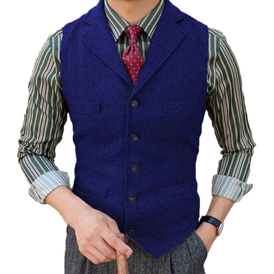 Man's Suit Vest Slim Herringbone Pattern