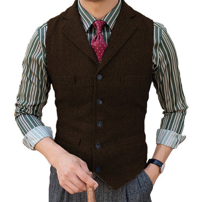 Man's Suit Vest Slim Herringbone Pattern