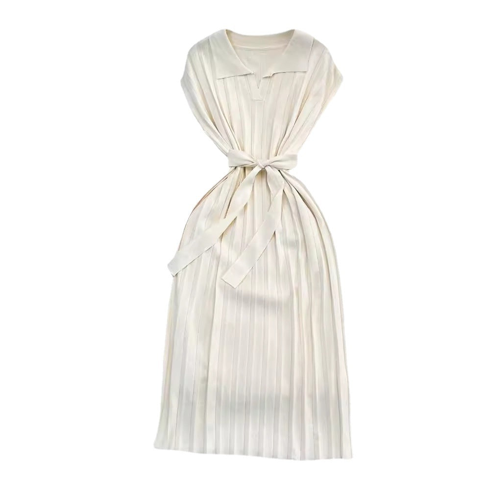 Women's French Retro Loose Waist-controlled Lace-up A- Line Knitted Dress