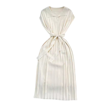 Women's French Retro Loose Waist-controlled Lace-up A- Line Knitted Dress