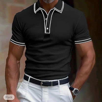 Men's Casual Polo Shirt Lapel Placket Strip T-shirt