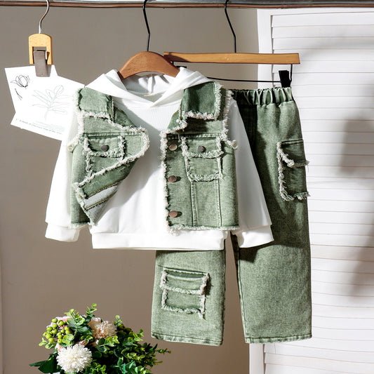 Hooded Sweater Vest Trousers Three-piece Set