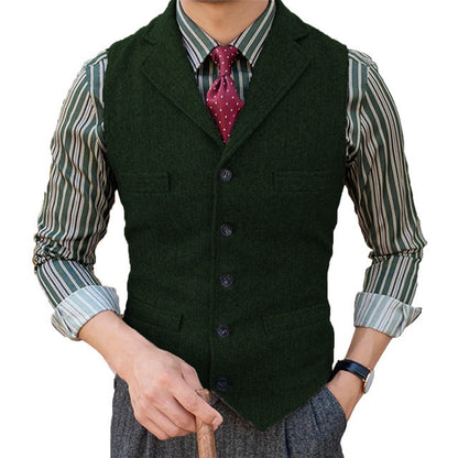Man's Suit Vest Slim Herringbone Pattern