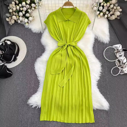 Women's French Retro Loose Waist-controlled Lace-up A- Line Knitted Dress
