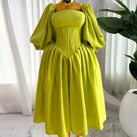 💚 Naïma – Robe Empire à Manches Lanterne Élégantes