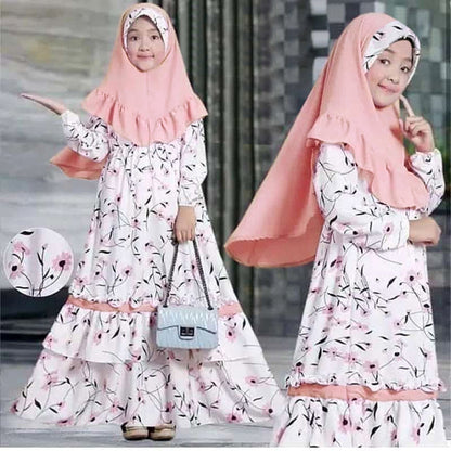 Girl's Long-sleeved Dress Long Skirt Scarf Two-piece Set