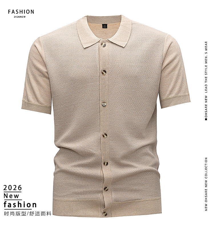 Polo Gaufré Beige Homme