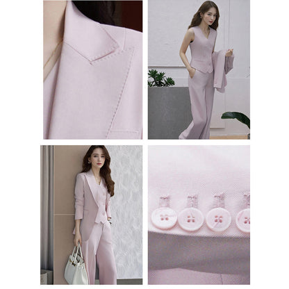Ensemble 3 Pièces Tailleur Gilet Pantalon Rose Lotus