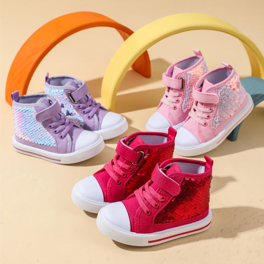 Children's High-top Trendy Sequined Canvas Shoes