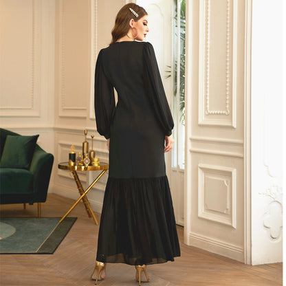Black Stretch Trim Lantern Sleeve Drill