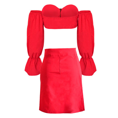 Tube Top Long-Sleeved Solid Color Suit