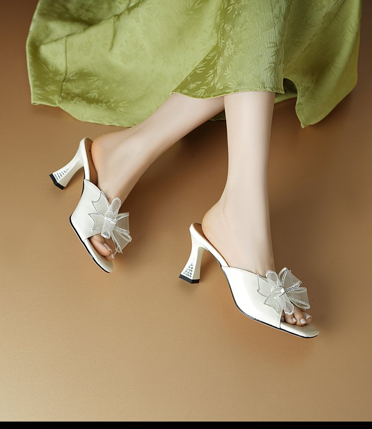 Sandales Talon Aiguille Bout Carré Nœud Femme