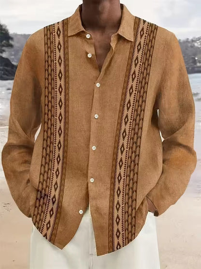 Men's Long Sleeve Shirt Palm Tree And Striped Printed Shirt Everyday Fashion Men's Casual Shirt