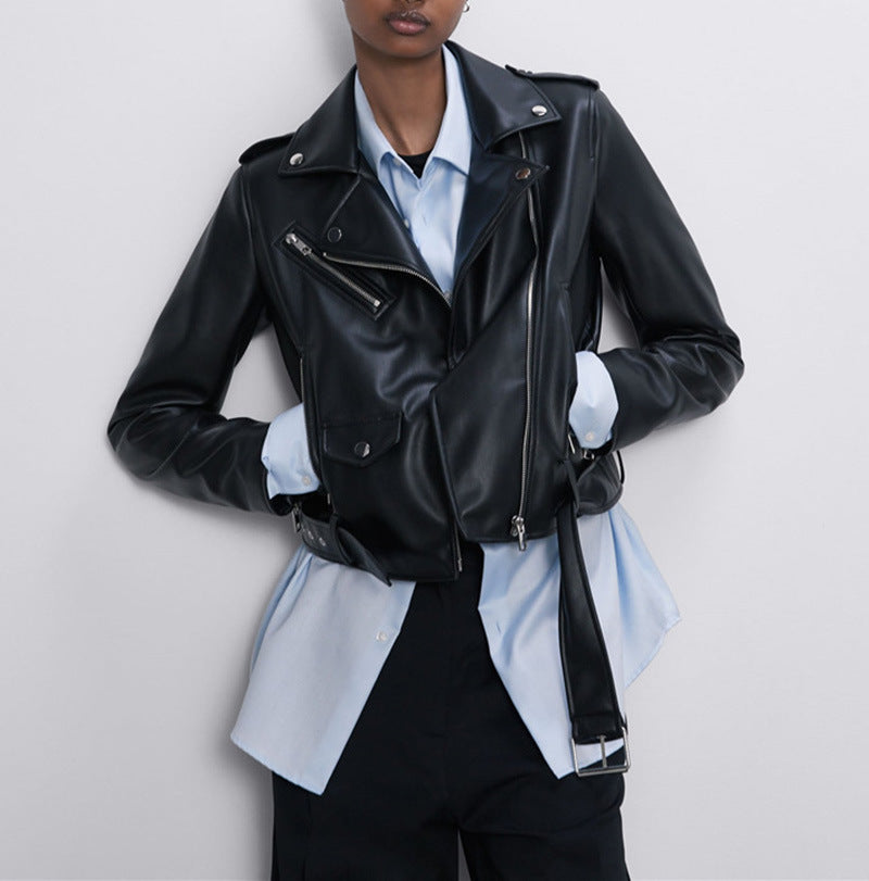 🖤 Nayma – Veste Biker en Similicuir pour Femme