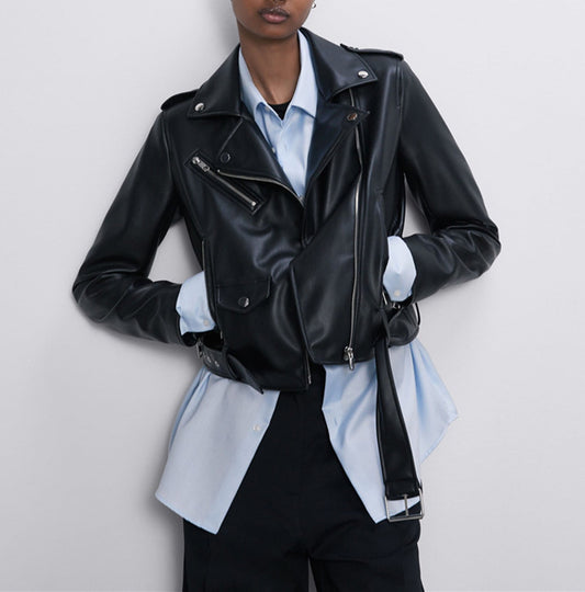 🖤 Nayma – Veste Biker en Similicuir pour Femme
